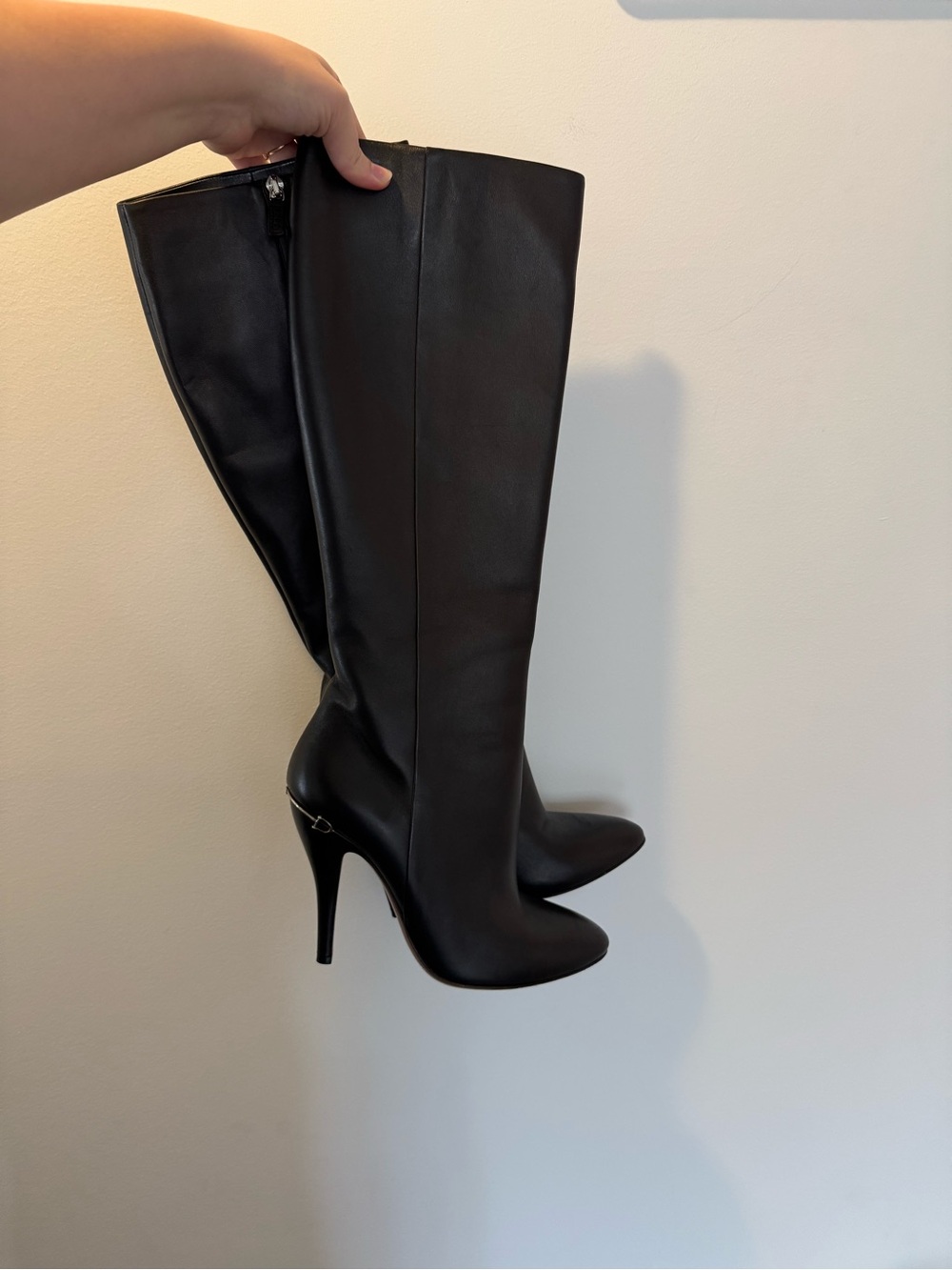 Gucci Black Leather Knee-High Stiletto Boots